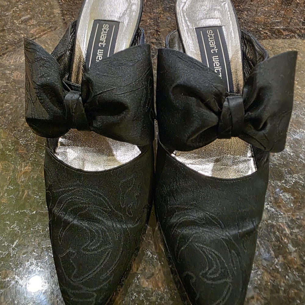 Stuart Weitzman Black Bow Mules